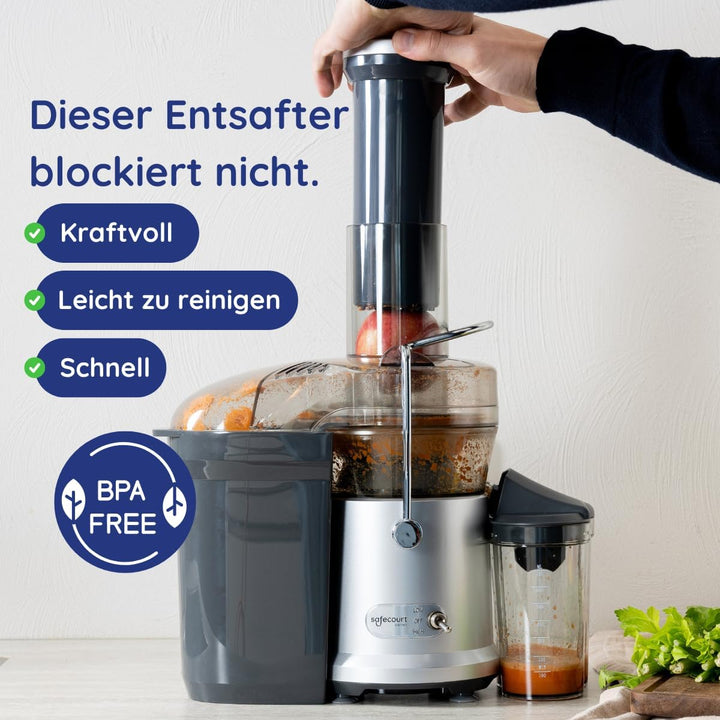 Safecourt Kitchen Entsafter Gemüse und Obst - Slow Juicer [1300W, 2 Stufen für hart &amp; weich] - Saftp