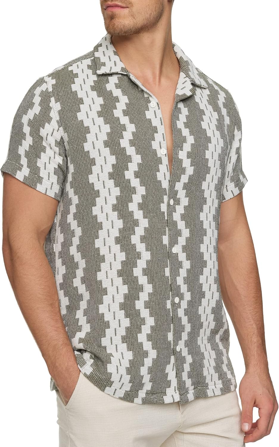 Indicode Herren INCosby Kurzarmhemd mit Button-Down-Kragen | Herrenhemd gestreift Kurzarm Hemd XL Ar