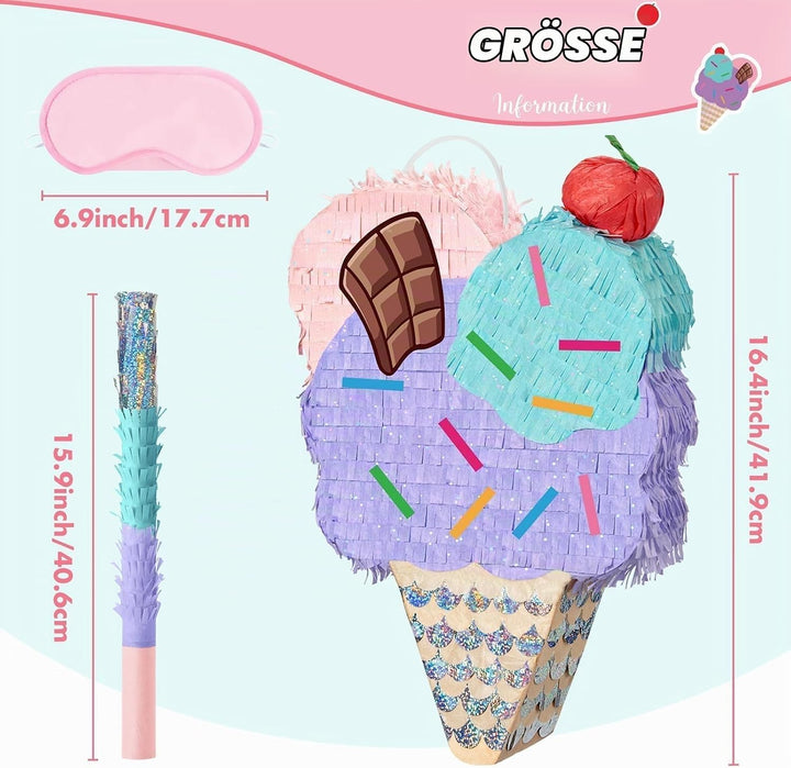 WERNNSAI Eis Pinata – Eiscreme Pinata Geburtstag Mädchen Kinder Eiscreme Piñata Set mit Stock Augenb