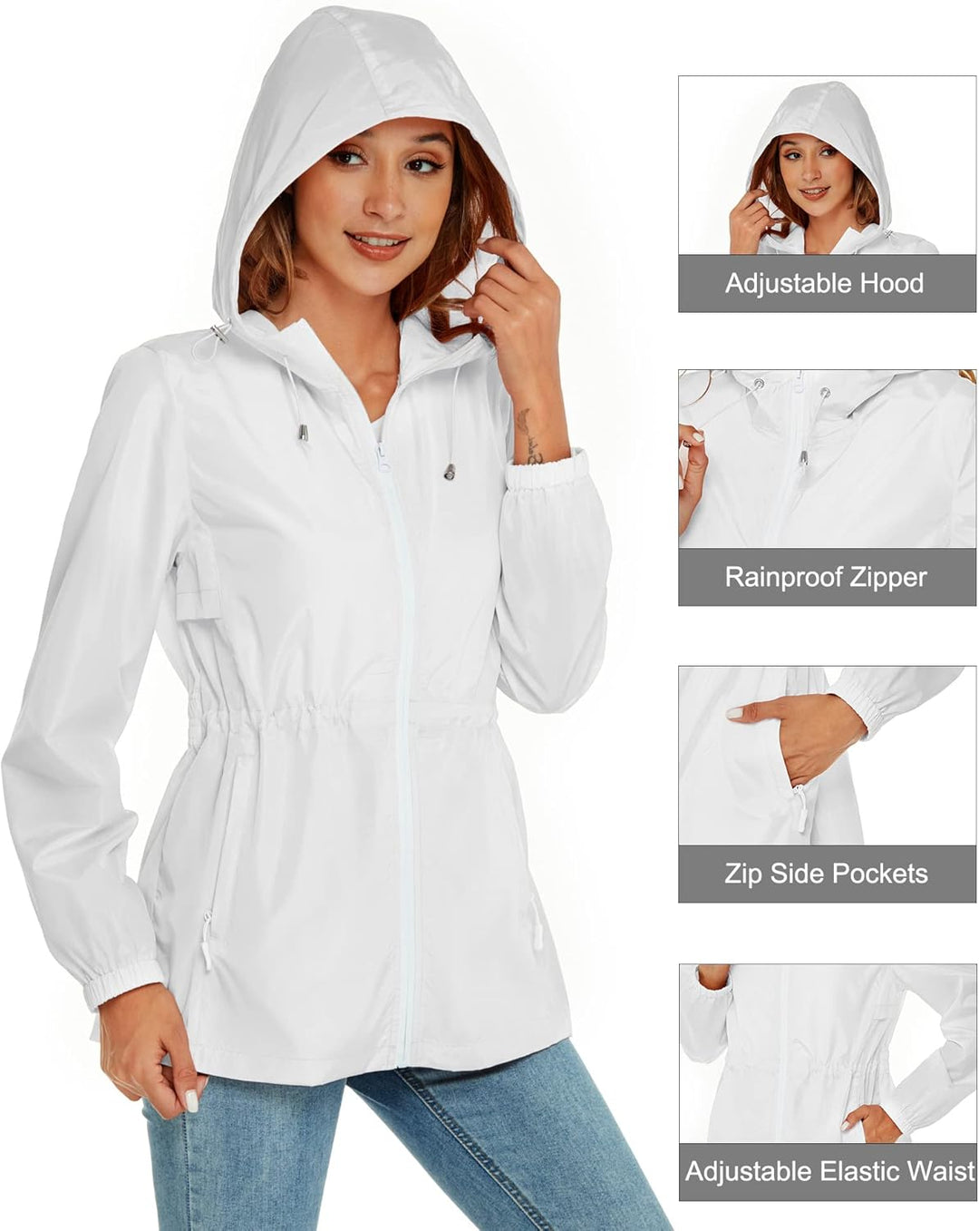 Rapbin Regenjacke Damen Wasserdicht Atmungsaktiv Leicht Outdoorjacke Windbreaker Packbare Regenmante