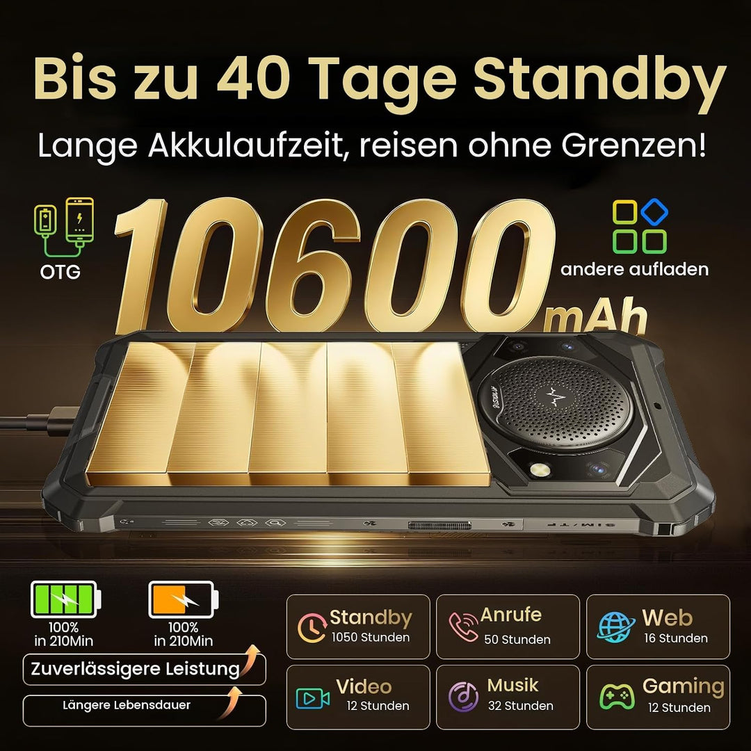 FOSSiBOT F101P 10600mAh Outdoor Smartphone ohne Vertrag,123-dB Lautsprecher Outdoor Handy, 7 GB+64 G