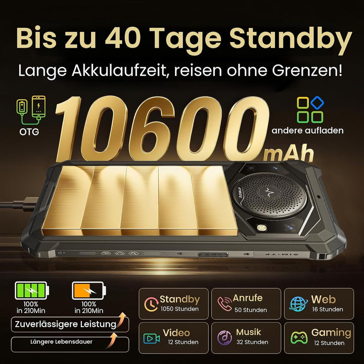 FOSSiBOT F101P 10600mAh Outdoor Smartphone ohne Vertrag,123-dB Lautsprecher Outdoor Handy, 7 GB+64 G