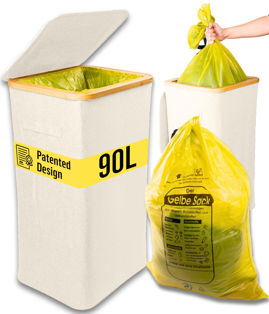Deco haus® Gelber Sack Ständer 90L [Extra Tragetasche] - Gelber Sack Mülleimer - Stabiler Müllsackst
