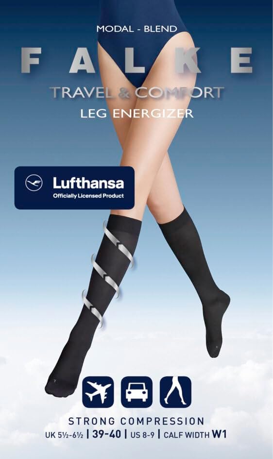 FALKE Lufthansa Travel & Comfort Damen Energizer Kniestrümpfe mit Kompression druckfreier Komfortbun