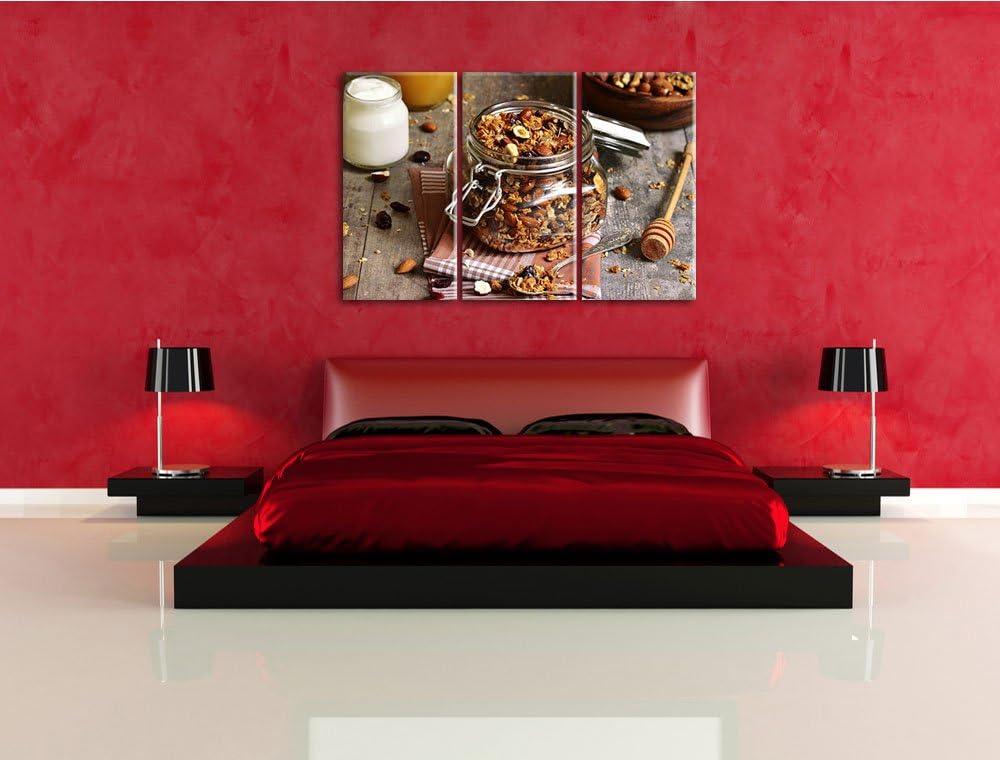 Honig Müsli im Glas als 3-Teiler Leinwandbild 120x80 Bild auf Leinwand, XXL riesige Bilder fertig ge