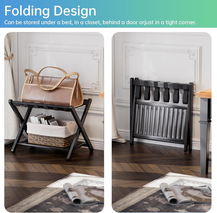 SMIBUY Gepäckträger, faltbarer Kofferständer aus Bambus mit Ablagefächern für Gästezimmer, Schlafzim