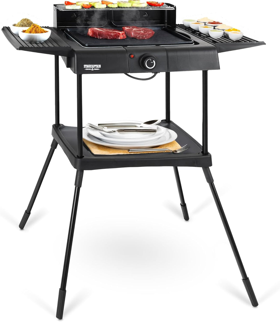 Stagecaptain EBBQ-2000 Elektrogrill 2000W - 3in1 Grill - Tischgrill, Standgrill mit Grillrost und Gr