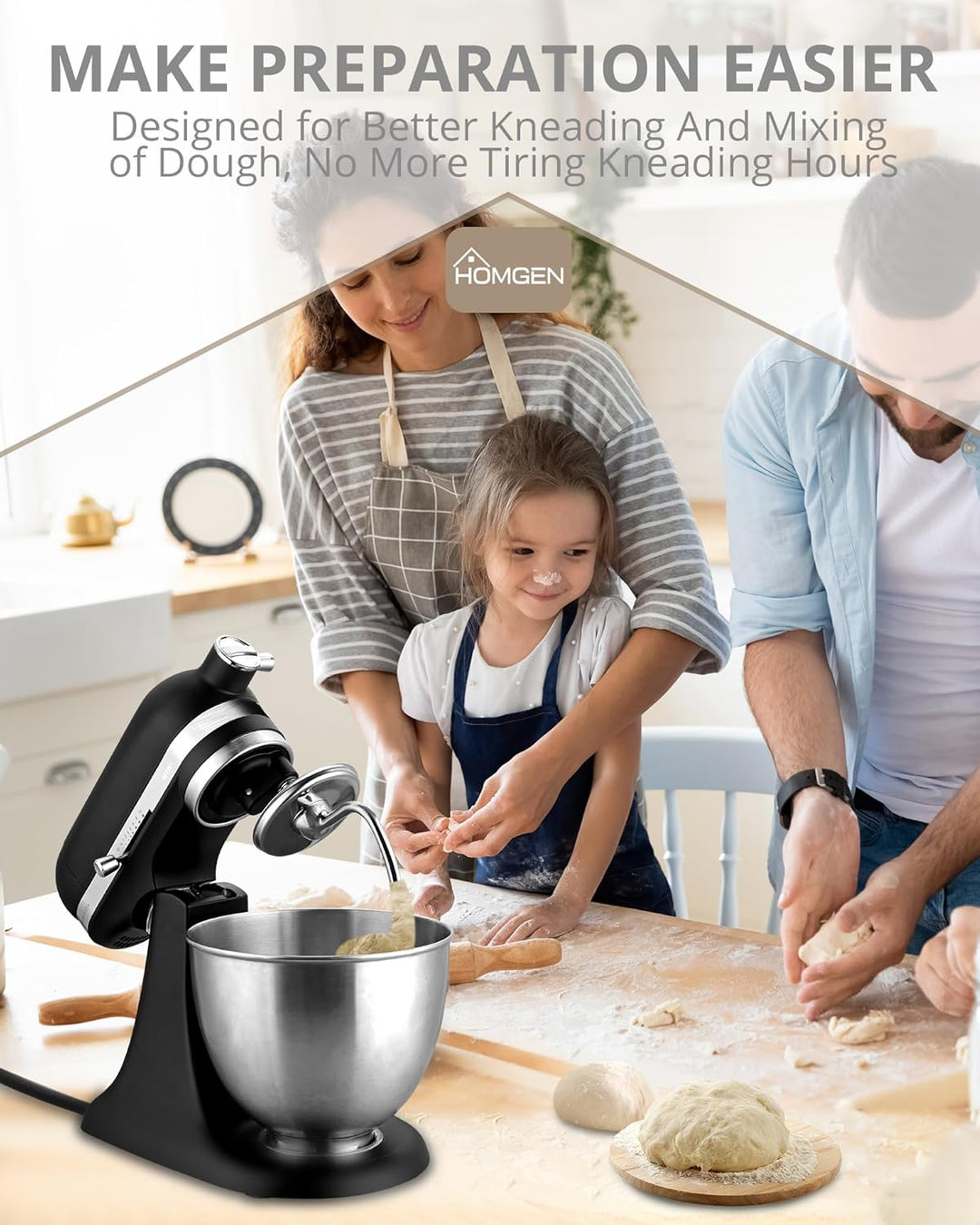 HOMGEN Knethaken für Kitchenaid 4.5/5QT Edelstahl Knethaken spülmaschinenfest für Kitchen Aid Standm