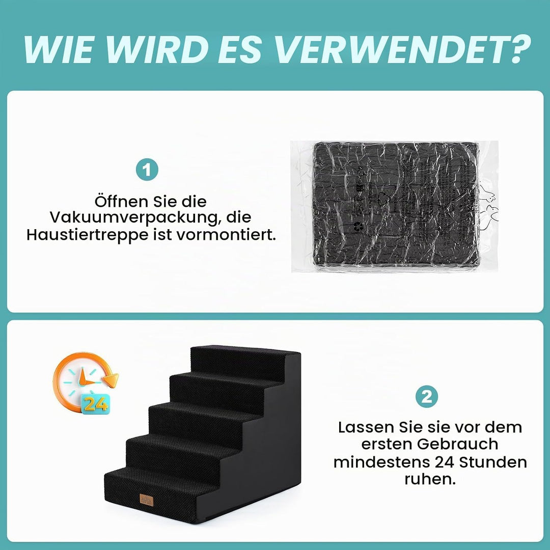Hundetreppe für Kleine Hunde, 5 Stufen Breiter Haustiertreppe für Bett Couch Auto, 60cm Hoch Hochdic