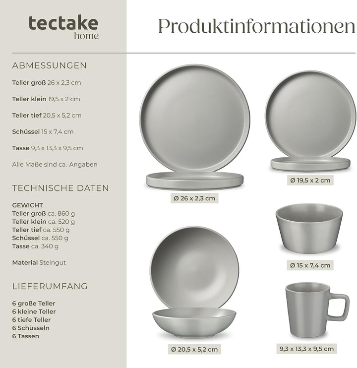 tectake® Küchenstarterset 6 Personen, Steingut Geschirr Set, Teller, 4 Töpfe 2 Pfannen rostfreies Al