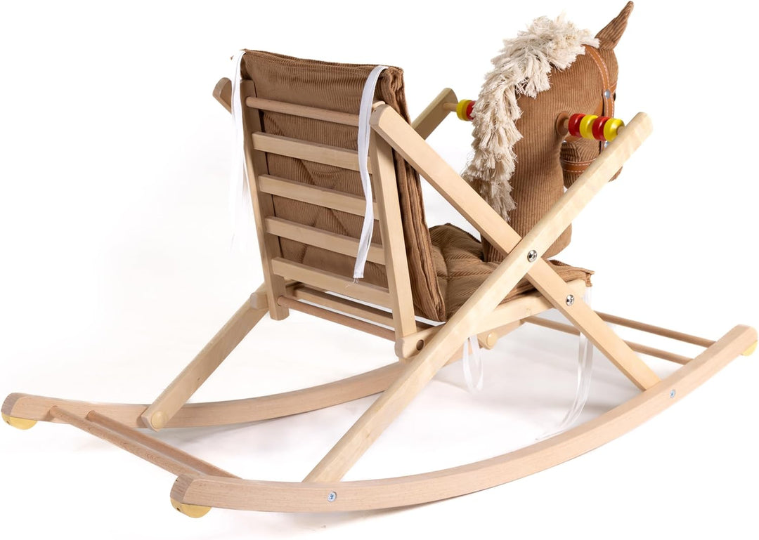 Schaukelpferd Holz mit weichem Cord