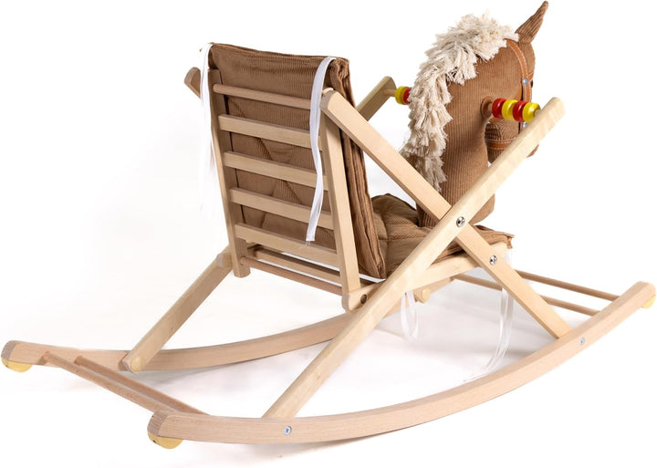 Schaukelpferd Holz mit weichem Cord