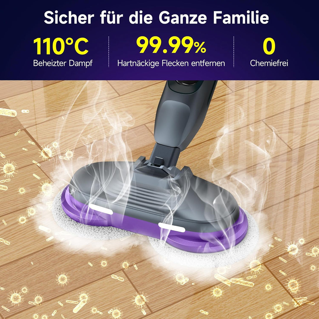 AlfaBot F2 Dampfreiniger – Dampfbesen mit 99,9%iger Desinfektion von Keimen und Bakterien, Dampf in