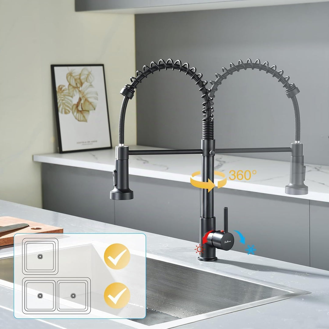 Wasserhahn küche Schwarz hochdruck armatur, kitchen faucet edelstahl mit hohen bogen und herunterzie
