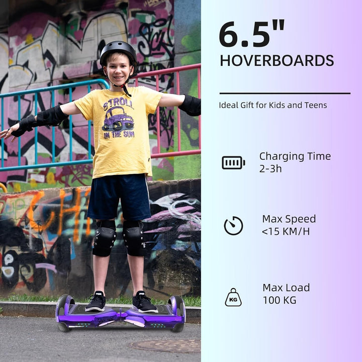 VOUUK Hoberboard 6,5-Zoll-Hoverboard mit zwei Rädern, Mit Bluetooth-Lautsprecher, Mit LED-Lichtern G