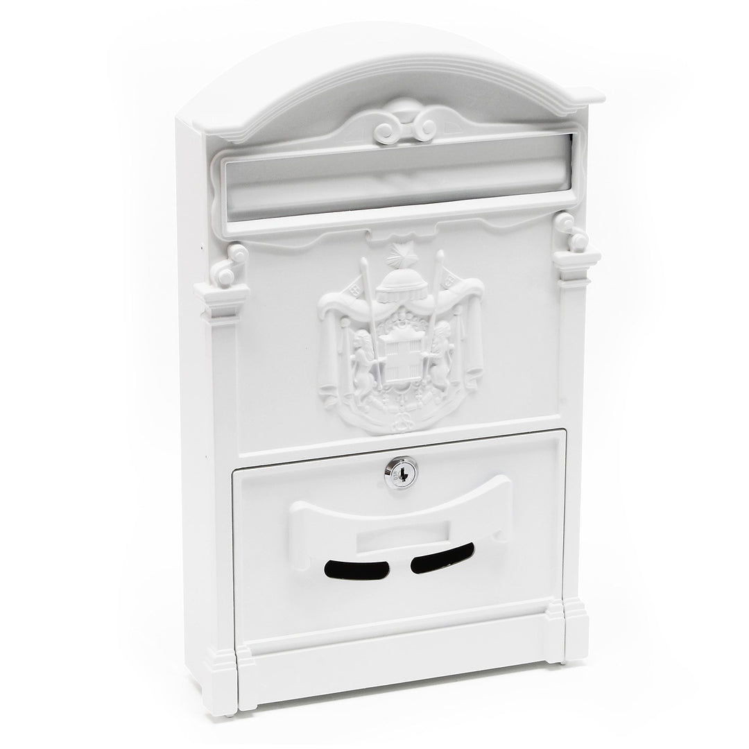 Wiltec Briefkasten Antik Design weiss 260 x 90 x 400 mm, Wandbriefkasten mit Schloss, Namensschild u