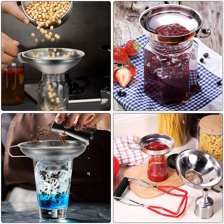 Trichter Edelstahl Set, 4 Stück Marmeladentrichter Einfülltrichter Trichter Set mit Griff und Glashe