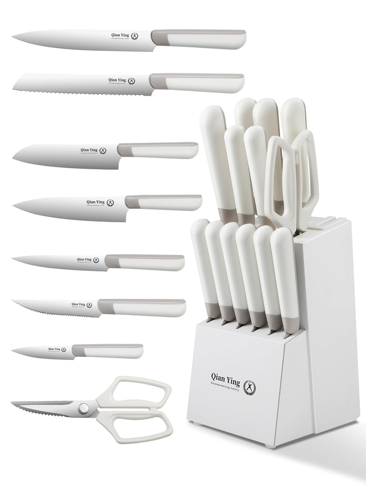 Messerset mit Block Weiss Küchenmesser Set: 14 Teilig Messer Set Fashion Messerblock mit Schärfer Ko