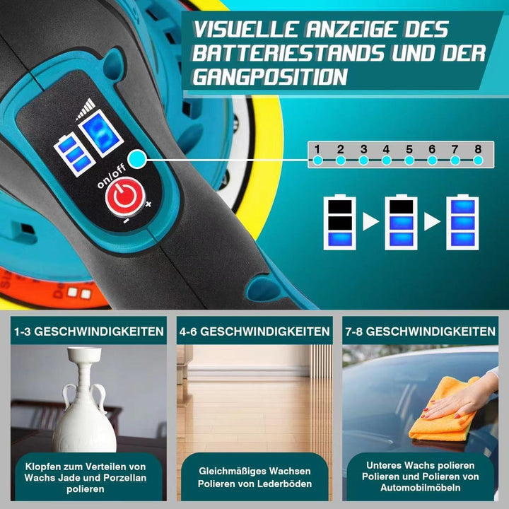 Akku Poliermaschine, Auto Poliermaschine Set 22pcs, Elektrische Poliermaschine mit 2pcs Batterie, Ak
