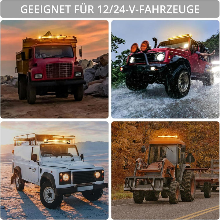 Justech 108 LED Auto Warnbalken Notblitzleuchte Magnetische Warnlicht Doppelschalter 12/24V 27 Blink