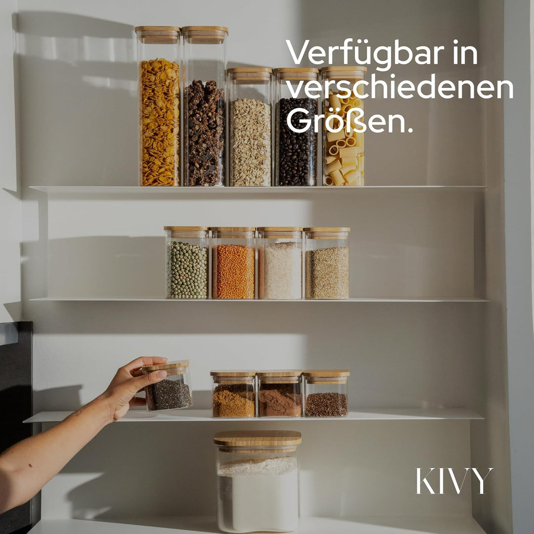 KIVY Vorratsgläser mit Deckel - 4 x 400ml - Kleine Vorratsdosen mit Bambusdeckel - Vorratsdosen Glas