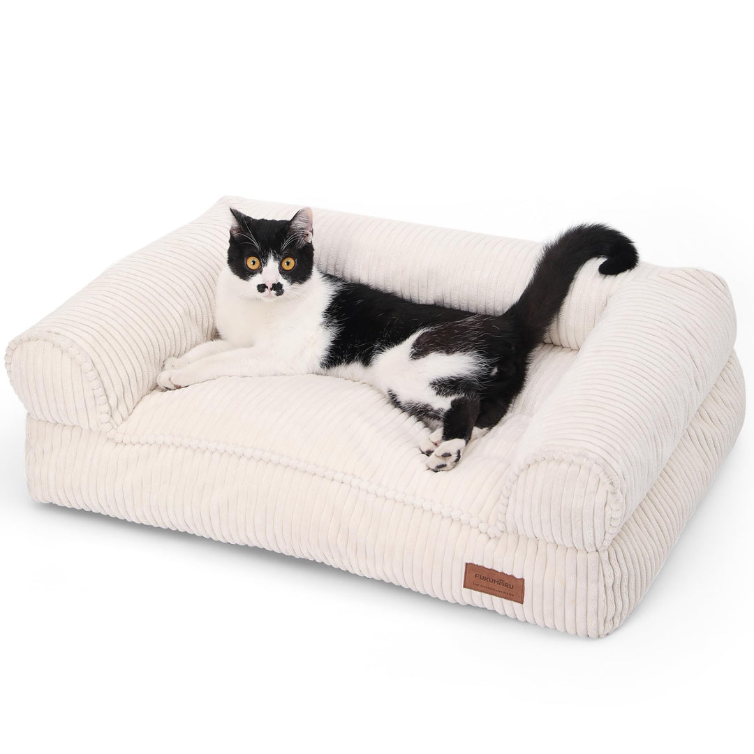 FUKUMARU Katzensofa Bett, Corduroy Gemütliches Katzenbett für drinnen mit abnehmbarem waschbarem Bez