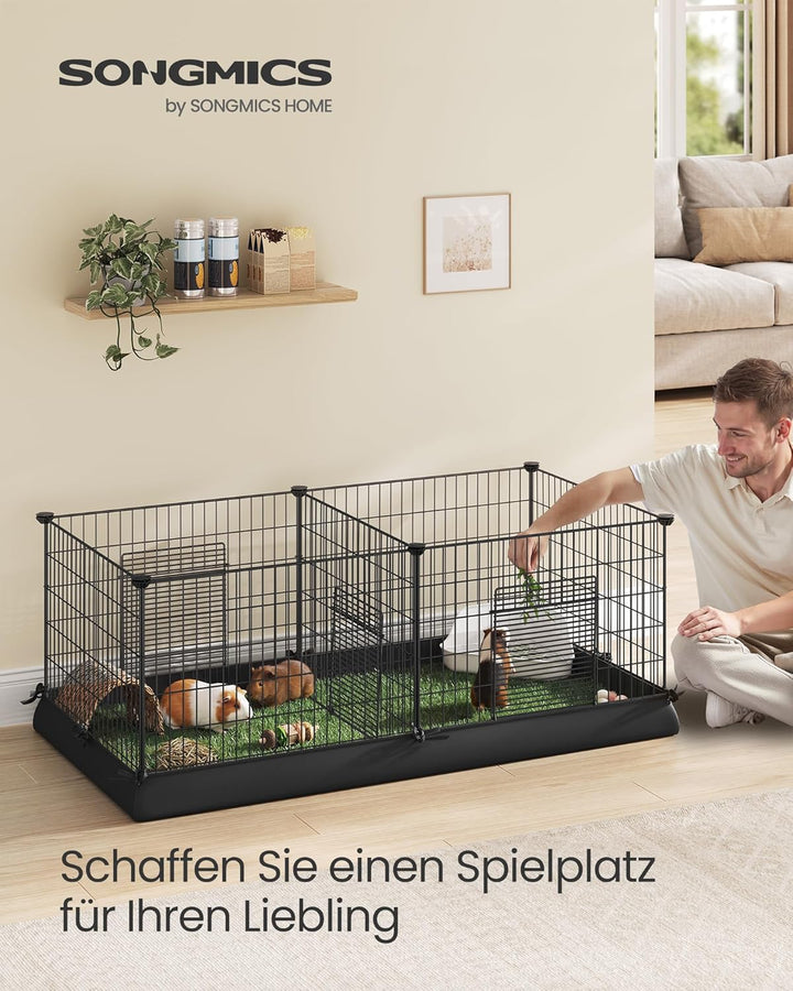 SONGMICS Gehege für Meerschweinchen, Kleintiergehege, Freilaufgehege, mit Trennwand, 2 Separate Bere