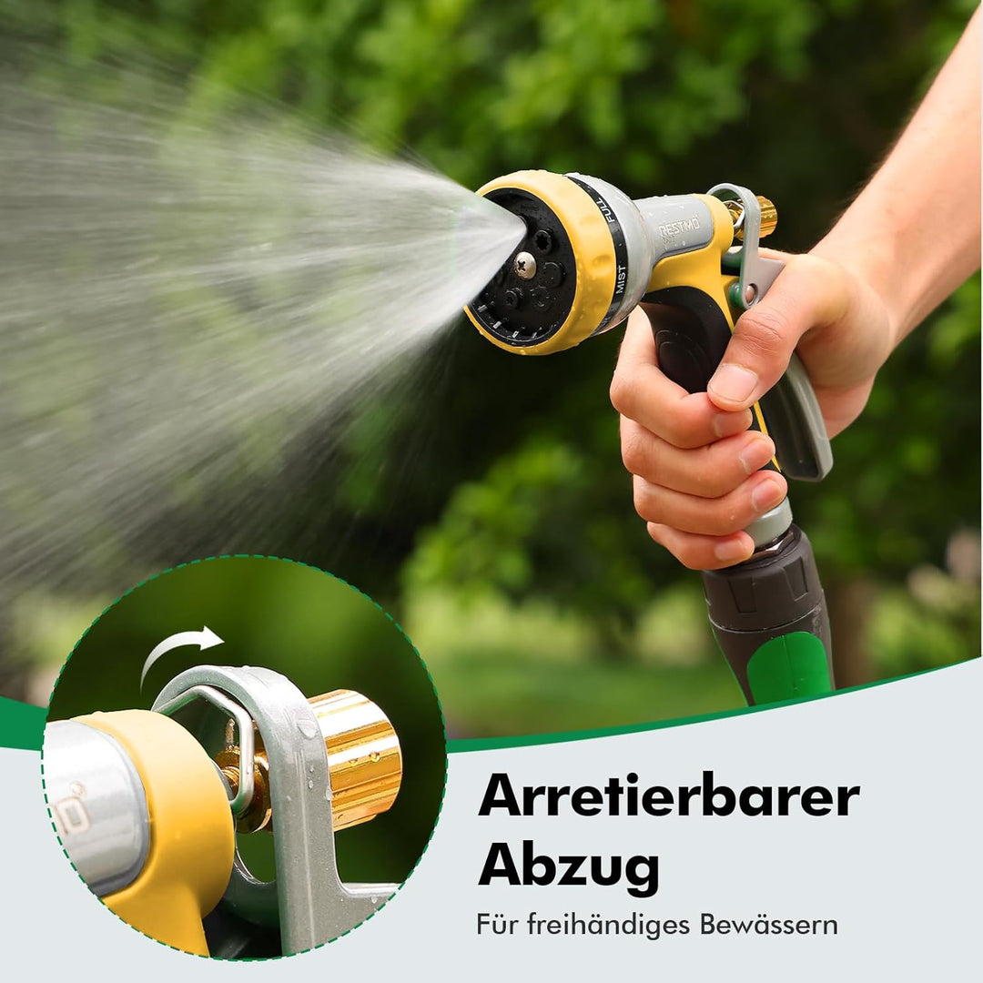 RESTMO Vollmetall Gartenbrause & Gartenspritze, Robust Handbrause Garten für ganzjährigen Outdoor-Ge