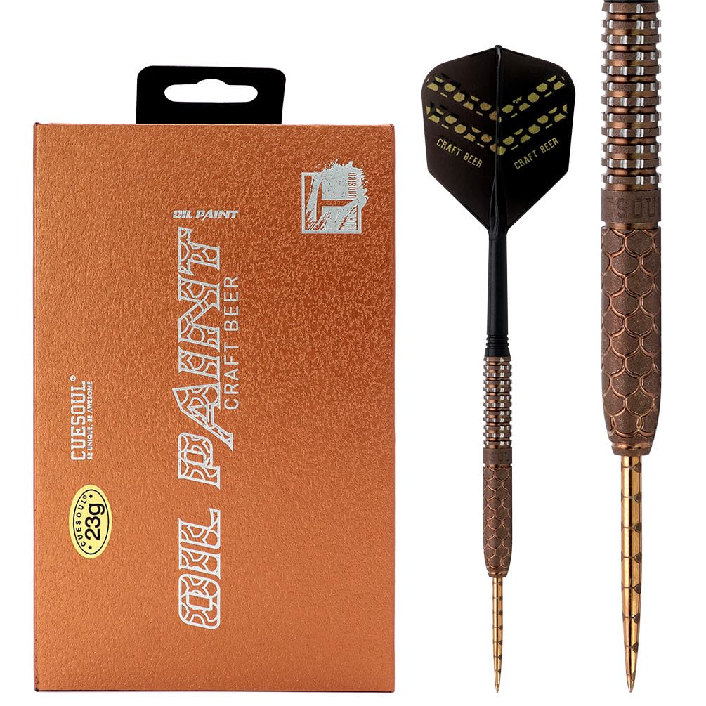 CUESOUL Steel Tip 90% Tungsten Dart Set mit Ölfarbe Finish und ROST Flights 23g HANDGEMACHTES BIER,