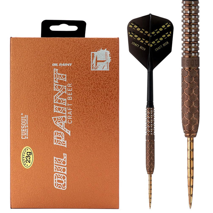 CUESOUL Steel Tip 90% Tungsten Dart Set mit Ölfarbe Finish und ROST Flights 23g HANDGEMACHTES BIER,