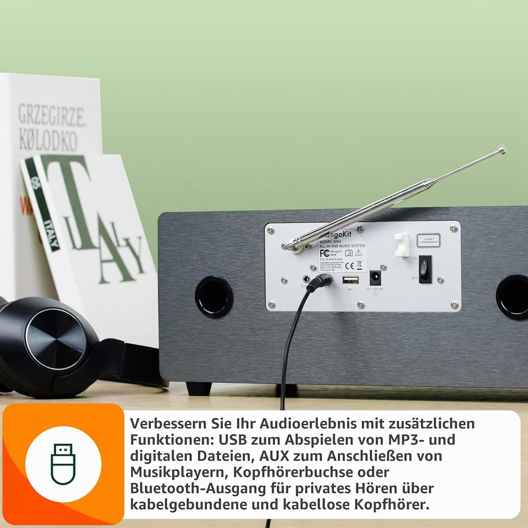 MS4 CD-Player,DAB Radio HiFi-System,Bluetooth,Stereo,Schwarz | Peak 100W Lautsprecher, akustisches H