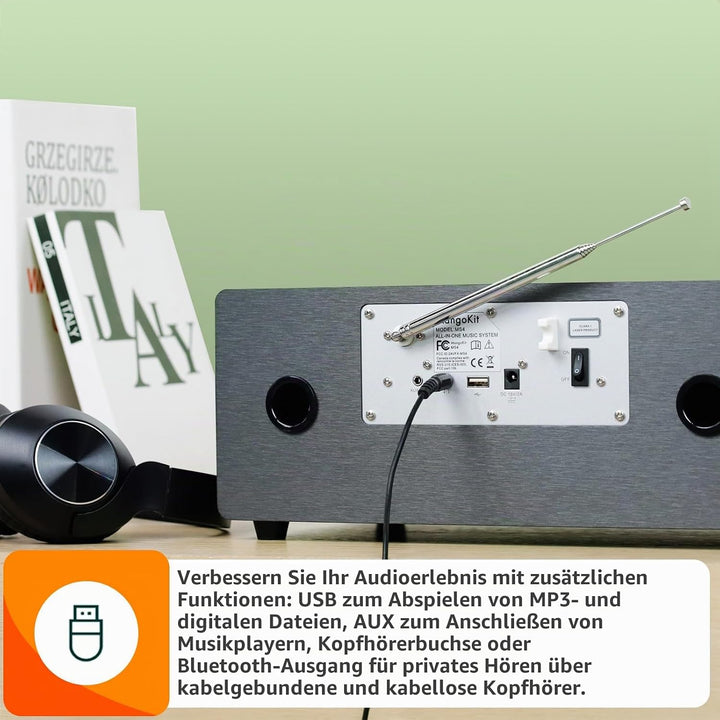 MS4 CD-Player,DAB Radio HiFi-System,Bluetooth,Stereo,Schwarz | Peak 100W Lautsprecher, akustisches H