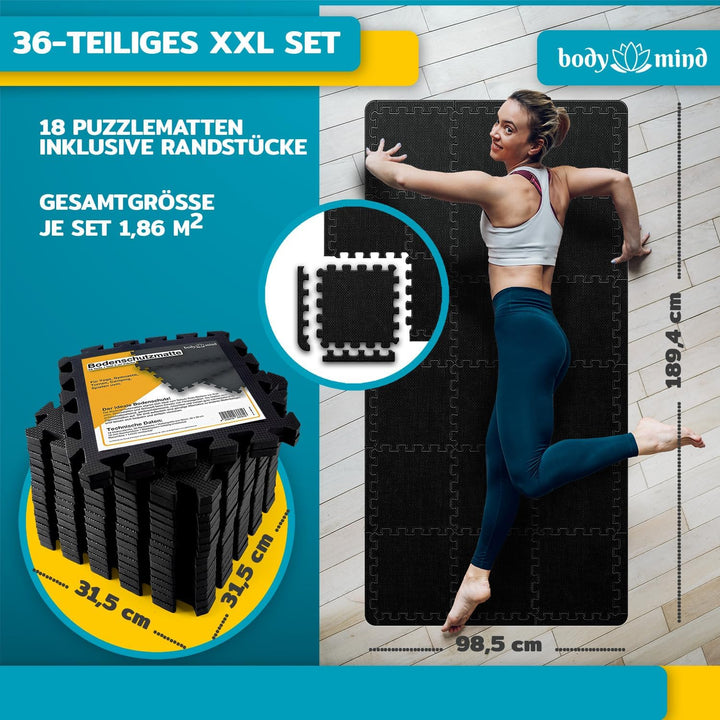 Boden-Schutzmatten XXL Set; Fitnessmatte Bodenschutz Puzzle-Matte; Unterlegmatte für Fitnessgeräte T