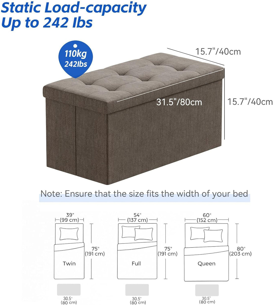 BRIAN & DANY Faltbarer sitzhocker Leinen Sitzbank mit Stauraum, Braun, 76 x 38 x 38cm, Braun