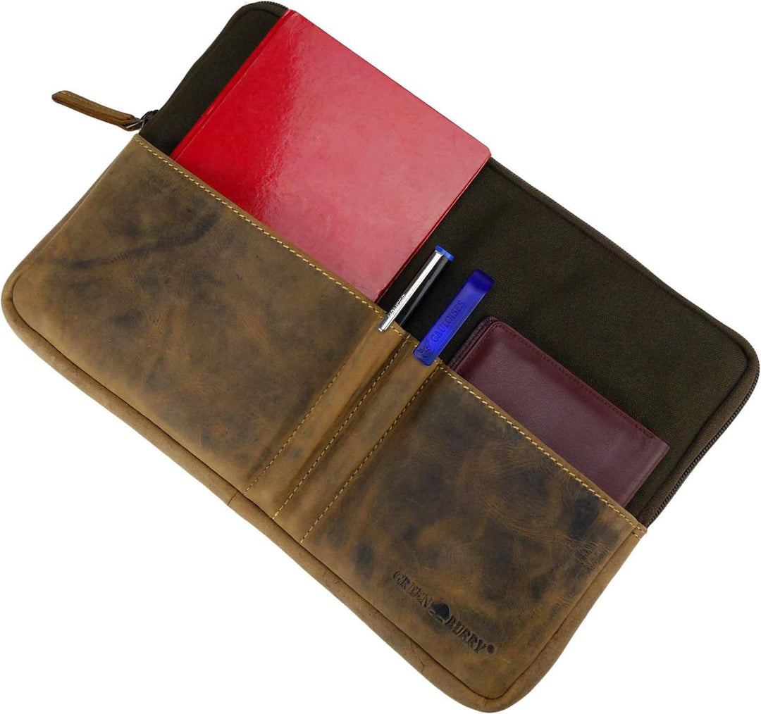 Greenburry Tasche für Tablet Notebook Dokumente 13" Leder Canvas braun Vintage