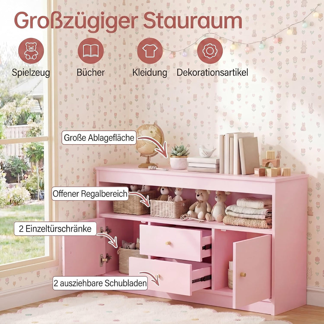 DREAMADE Spielzeug Regal, Kinderzimmer Möbel (Doppeltür, Rosa) | Kinderregal Spielzeugregal mit Schu