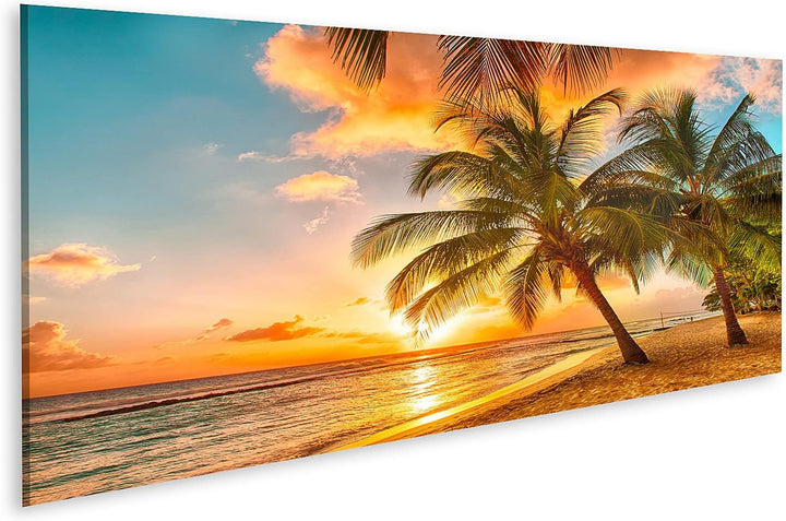 islandburner Bild auf Leinwand Schöner Sonnenuntergang Über Dem Meer Mit Palmen Karibik Barbados Bil