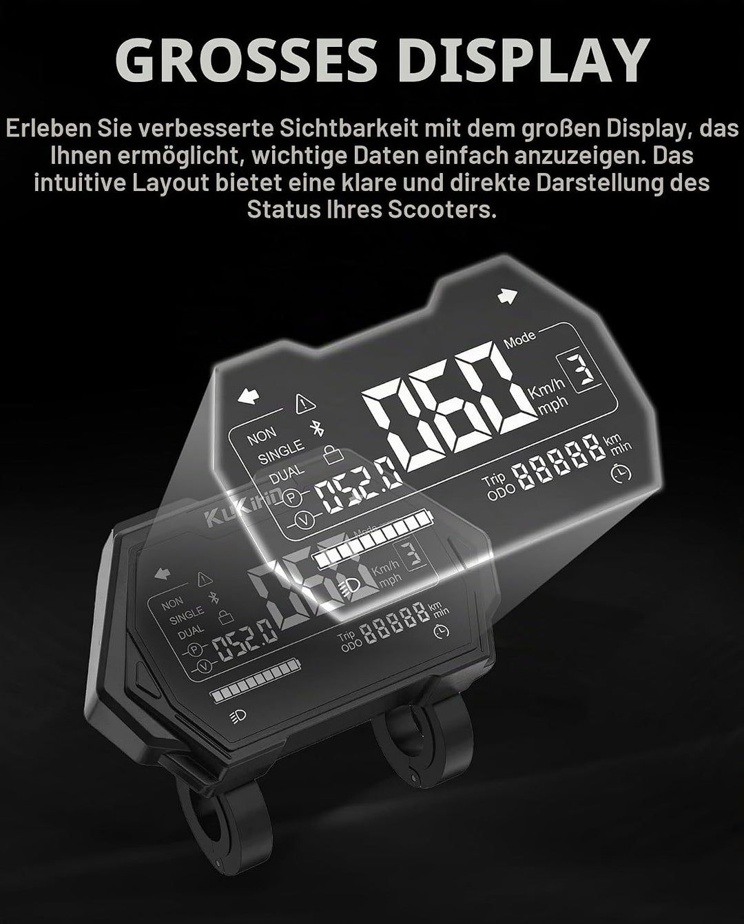 Bordbildschirm LCD 7 Pins Kompatibel mit Kukirin G2 Master (Version B) Kickscooter, Geschwindigkeits