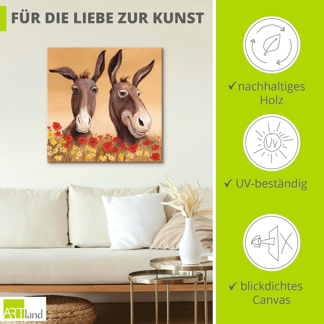 ARTland Leinwandbilder Wandbild Bild auf Leinwand 50 x 50 cm Tiere Haustiere Esel Malerei Creme A1SD
