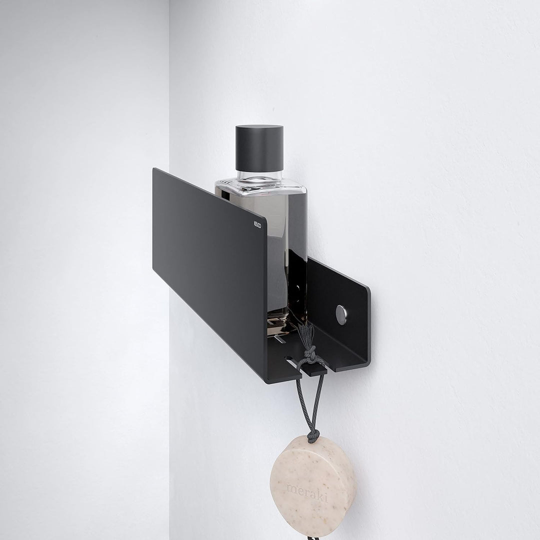 Keuco Duschablage aus Aluminium, schwarz, abnehmbarer Korb, Handtuchhaken und Ablaufschlitze, 32x9x1