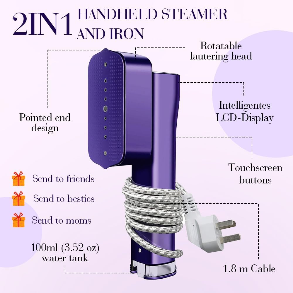 Steamer Dampfglätter, Steamer 2-in-1 Hand Bügeleisen, 15s schnelles Aufheizen, 4 Bügelmodi 1200W Rei