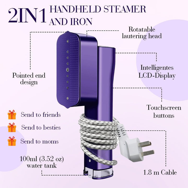 Steamer Dampfglätter, Steamer 2-in-1 Hand Bügeleisen, 15s schnelles Aufheizen, 4 Bügelmodi 1200W Rei