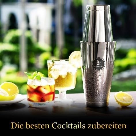 Cocktail-Set Silber 13-teilig - Cocktail-Shaker Set mit Jigger - Boston Shaker Inkl. Rezeptbuch und