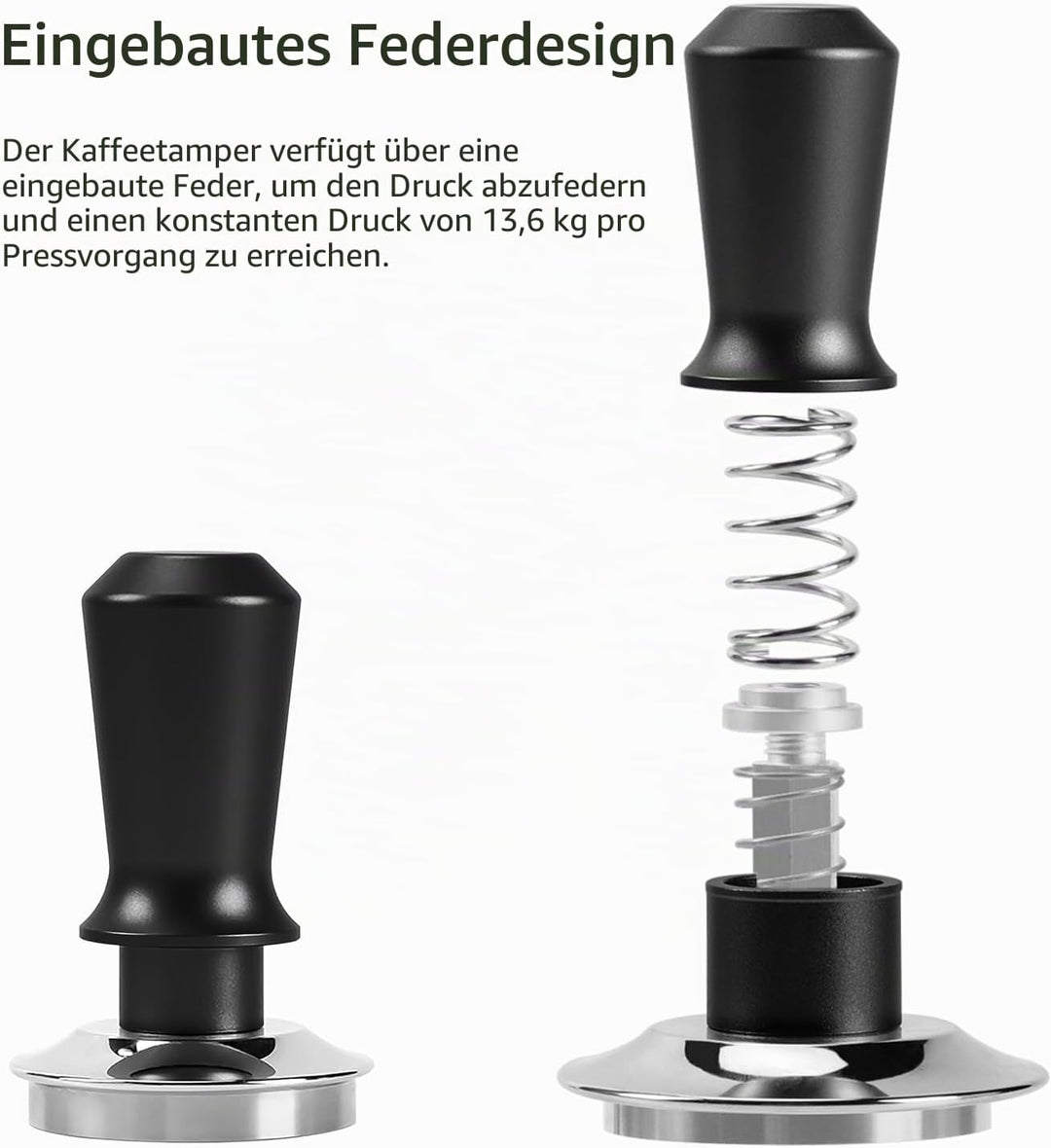 Kaffee Tamper, Espresso Tamper, Federbelasteter kalibrierter Tamper mit Edelstahlbasis, 30lbs konsta