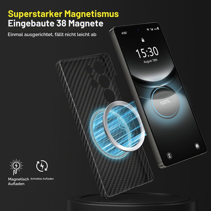 memumi Magnetische Carbon Hülle für Galaxy S25 Ultra,Ultradünne Handyhülle, Hülle aus echter Aramidf