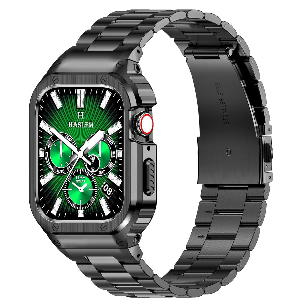HASLFM Edelstahl Apple Watch Armband mit Gehäuse Kompatibel mit Apple Watch Series 9/8/7(45mm),Robus