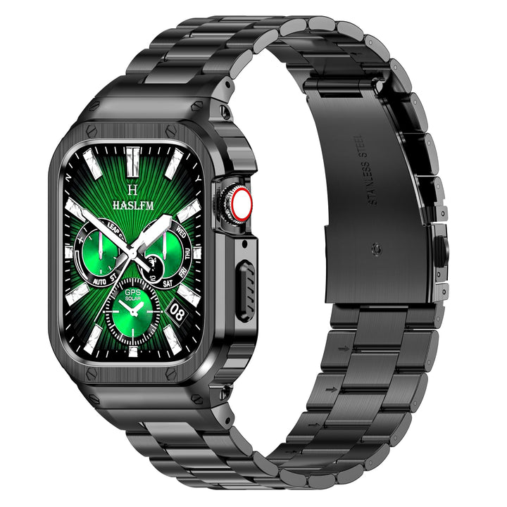 HASLFM Edelstahl Apple Watch Armband mit Gehäuse Kompatibel mit Apple Watch Series 9/8/7(45mm),Robus