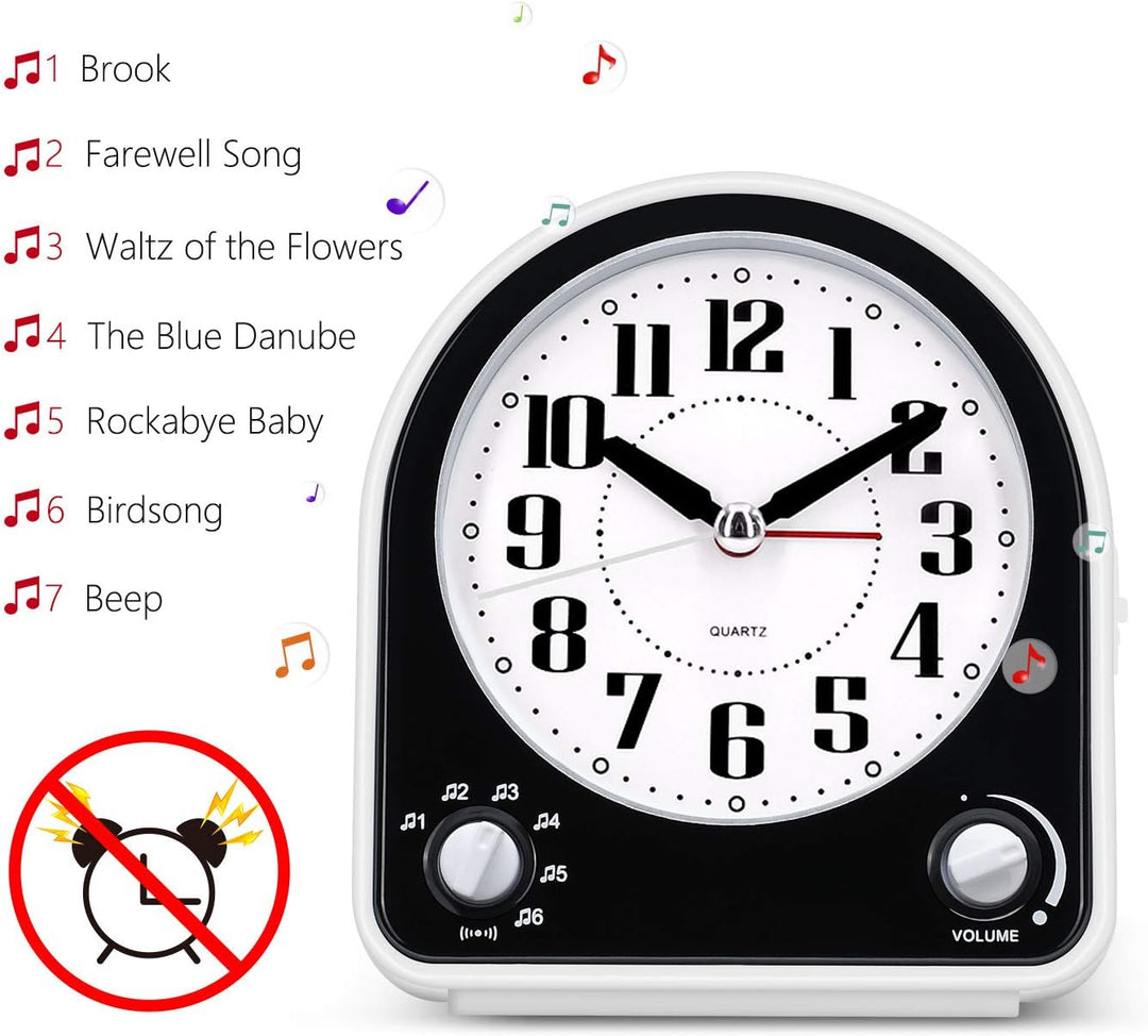 Eachui Analog Wecker mit 7 Alarmtöne, Nachtlicht, Snooze, Kein Ticken, Geräuschlos mit Einstellbare