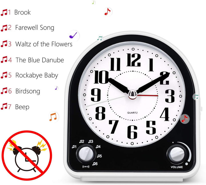 Eachui Analog Wecker mit 7 Alarmtöne, Nachtlicht, Snooze, Kein Ticken, Geräuschlos mit Einstellbare