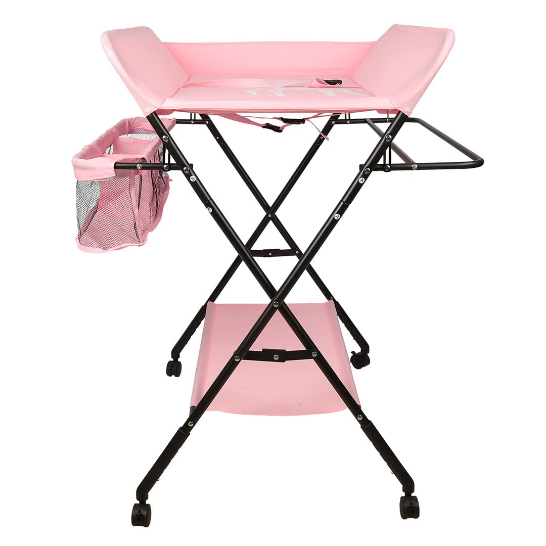 Wickeltisch, faltbar, mit Sicherheitsgurt und Schutzplatten, 4-in-1, höhenverstellbar, Rosa, Rosa